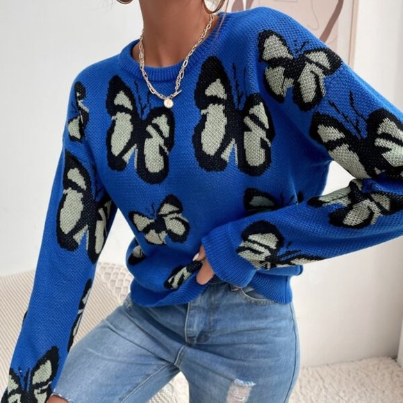 MODA ME COUTURE Sweaters - FLY AWAY Butterfly Print Long Sleeved Sweater top